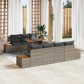 vidaXL Conjunto de Jantar de Jardim com 8 Peças e Almofadas Cinzas em Rattan Sintético e Acácia