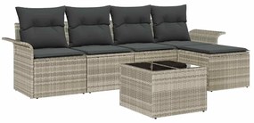 Conjunto de Sofá de Jardim com 6 Peças e Almofadas Cinza em Rattan Sin