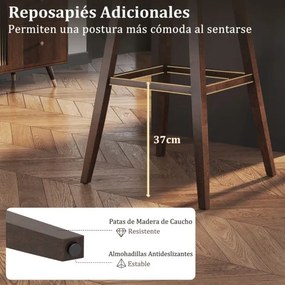 Conjunto de 2 bancos 50 x 50 x 76 cm giratórios de bar 360° com assento acolchoado, apoio para os pés e pernas em madeira de borracha