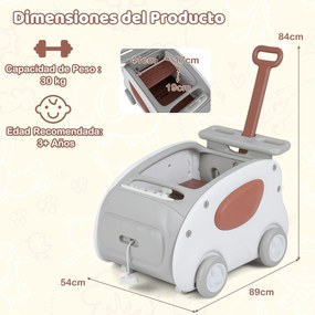 Andador para Bebés Carrinho 2 em 1 para Empurrar e Puxar com Rodas Assento Dobrável e Cinto de Segurança Cinza