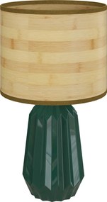 HOMCOM Candeeiro de Mesa com Base de Cerâmica e Ecrã de Linho Estilo Retro com Interruptor E27 40W Verde e Madeira | Aosom Portugal