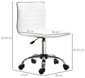 Cadeira de Escritório sem Apoio para os Braços Cadeira de Escritório Giratória com Altura Ajustável 48x52x78-90 cm Branco