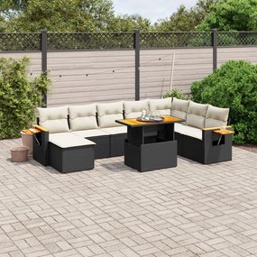 vidaXL 8 pcs conjunto sofás de jardim com almofadões vime PE preto