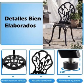 Conjunto de Jardim de 3 peças em alumínio fundido: mesa e cadeiras de exterior para todas as condições meteorológicas, com orifício para guarda-sol, i