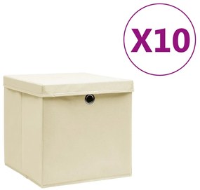 Caixas de arrumação com tampas 10 pcs 28x28x28 cm creme