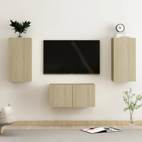 3 pcs conjunto móveis de TV derivados madeira carvalho sonoma