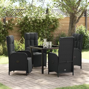 vidaXL Conjunto de Jantar de Jardim de 5 Peças com Almofadas Preto Polirattan