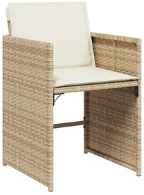 13 pcs conjunto de jantar p/ jardim com almofadões vime PE bege