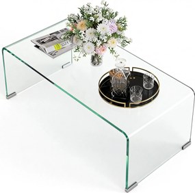 Mesa de centro retangular de vidro 80 C x 45 L x 35 A cm, com design moderno, em vidro temperado com bordas arredondadas e seguras, transparente