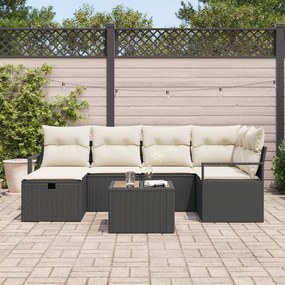 Conjunto de Sofá de Jardim de 7 Peças com Almofadas Rattan Poliéster P