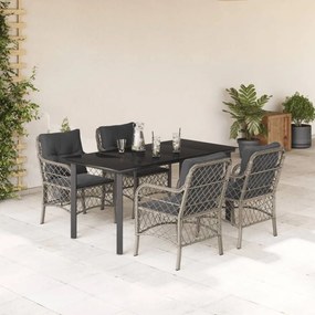 vidaXL 5 pcs conjunto de jantar p/ jardim c/ almofadões cinzento claro