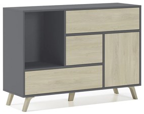 Aparador, Lounge/sala de jantar, Buffet Wind de 1 porta, 3 gavetas, estrutura cor cinzento antracite, porta e gavetas cor Puccini. 120x40x86cm.