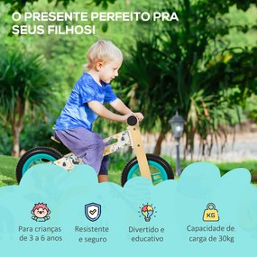 AIYAPLAY Bicicleta sem Pedais de Madeira para Crianças de 3-6 Anos com Assento Ajustável 34-40cm Bicicleta de Equilíbrio Infantil com Rodas de 12" Car