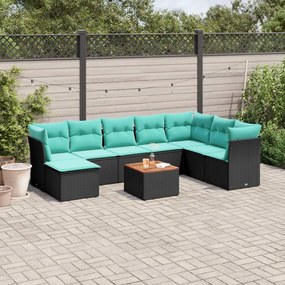 vidaXL 9 pcs conjunto de sofás p/ jardim c/ almofadões vime PE preto