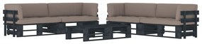6 pcs conj. lounge paletes c/ almofadões pinho impregnado preto