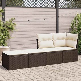 2 pcs conj. sofás jardim c/ almofadões vime PE/acácia castanho