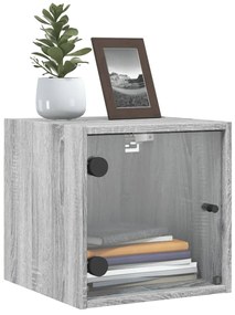 Mesa de cabeceira c/ porta de vidro 35x37x35 cm cinzento sonoma