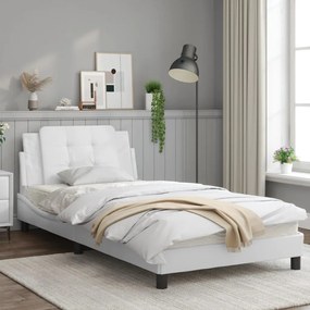 Estrutura cama c/ cabeceira 100x200 cm couro artificial branco