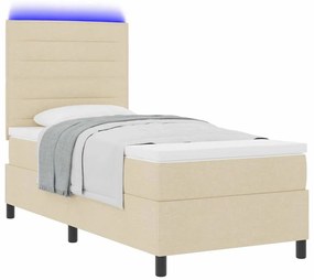 Cama Box com Colchão e Luz LED Creme, 100 x 200 cm, Tecido.