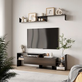 Móvel de TV Moderno Móvel para Televisores 153,6x25x42cm e Prateleira superior de Parede 150x14,5x16,3 cm Preto
