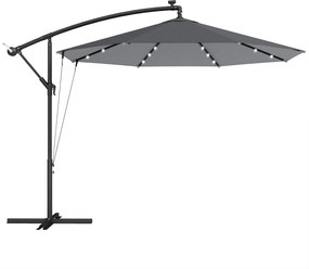 Outsunny Guarda-sol descentrado 3 m com Luzes LED Solares, para Jardim, Cor Cinzento | Aosom Portugal