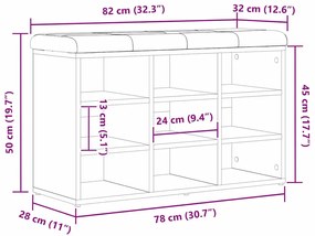 Banco de Armazenamento vidaXL Preto Carvalho 80x30x48 cm Madeira Engen