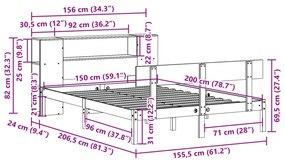 Cama com estante sem colchão 150x200 cm pinho maciço