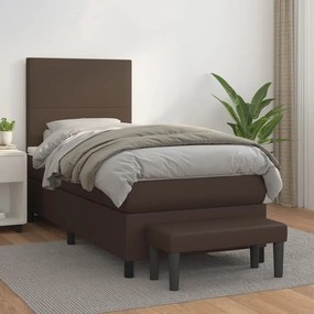 vidaXL Cama com molas/colchão 90x200 cm couro artificial castanho