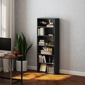 Estante de arrumação 60 x 24 x 158,5 cm com 6 níveis e prateleiras ajustáveis para sala de estar, quarto, escritório, preta