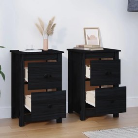 Mesas de cabeceira 2 pcs 40x35x61,5 cm pinho maciço preto