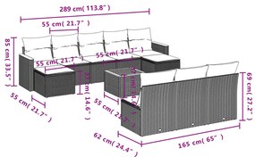 11 pcs conjunto sofás de jardim c/ almofadões vime PE preto