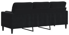Sofá 3 lugares c/ almofadas decorativas 180 cm veludo preto