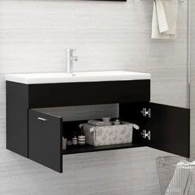 Armário de lavatório 90x38,5x46 cm contraplacado preto