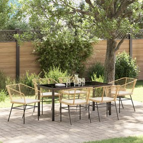 vidaXL Conjunto de Jantar de Jardim com Almofadas Castanho Rattan Poliéster