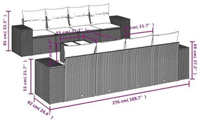 9 pcs conj. sofás jardim com almofadões vime PE cinzento-claro