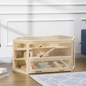 Gaiola para hamsters com 3 níveis, balancins, janelas, casinhas, tabuleiro deslizante, 115 x 60 x 55 cm, efeito de madeira natural