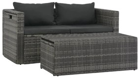 Conjunto lounge de jardim c/ almofadões 6 pcs vime PE cinzento