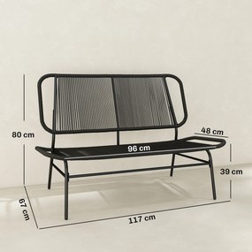 Sofá Exterior de Ratan de 2 Lugares com Assento e Encosto em Ratan, Estrutura de Aço, Suporta até 240 kg, Preto