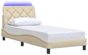 Estrutura de cama com LED sem colchão 80x200 cm tecido creme