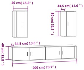 4 pcs conjunto móveis de TV madeira processada branco brilhante