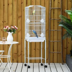 Gaiola para Passáros com Suporte Gaiola Metálica de Aves Canários com 4 Rodas Portas 4 Comedouros 3 Poleiros Bandeja Removível e Prateleira Inferior 4