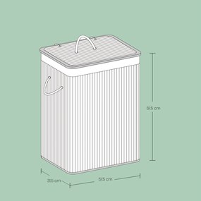 Cesto para roupa suja em bambu com 2 compartimentos de 52 x 63 x 32 cm branco