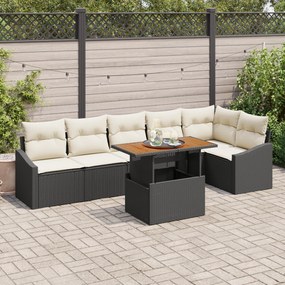 Conjunto de Sofá de Jardim de 7 Peças com Almofadas Preto Vime PE
