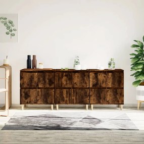 vidaXL Aparadores 3 pcs 60x35x70 cm derivados madeira carvalho fumado