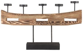 Candelabro em madeira castanha clara e preta 36 cm GUATEMALA Beliani