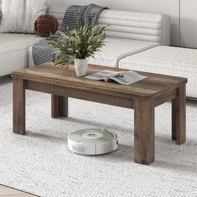 Mesa de Centro Retangular, 120 x 60 x 46 cm, Tampo com Textura Vintage, Castanho