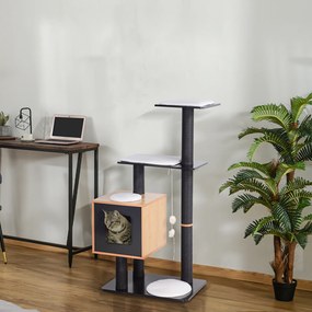 Arranhador para gatos com design contemporâneo 71,5 x 49,5 x 120 cm, sisal natural, centro de atividades, compartimentos abertos, plataformas de brinc