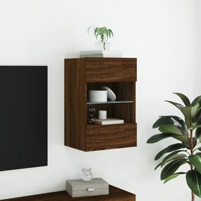 Móvel parede p/ TV c/ luzes LED 40x30x60,5cm carvalho castanho