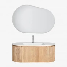 Conjunto De Móvel De Casa De Banho Suspenso Em Madeira Com Lavatório Integrado Carsone Madeira Natural & Sem Unidade Auxiliar & Oval Led E Anti-embaci