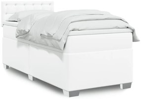 Cama com molas/colchão 90x190 cm couro artificial branco